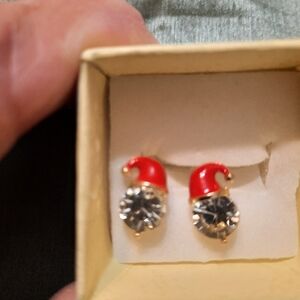 New Santa Hat  Red and Silver Stud Earrings